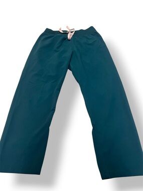Figs Woman Wide-Leg Joggers in Teal with Pink Drawstring
